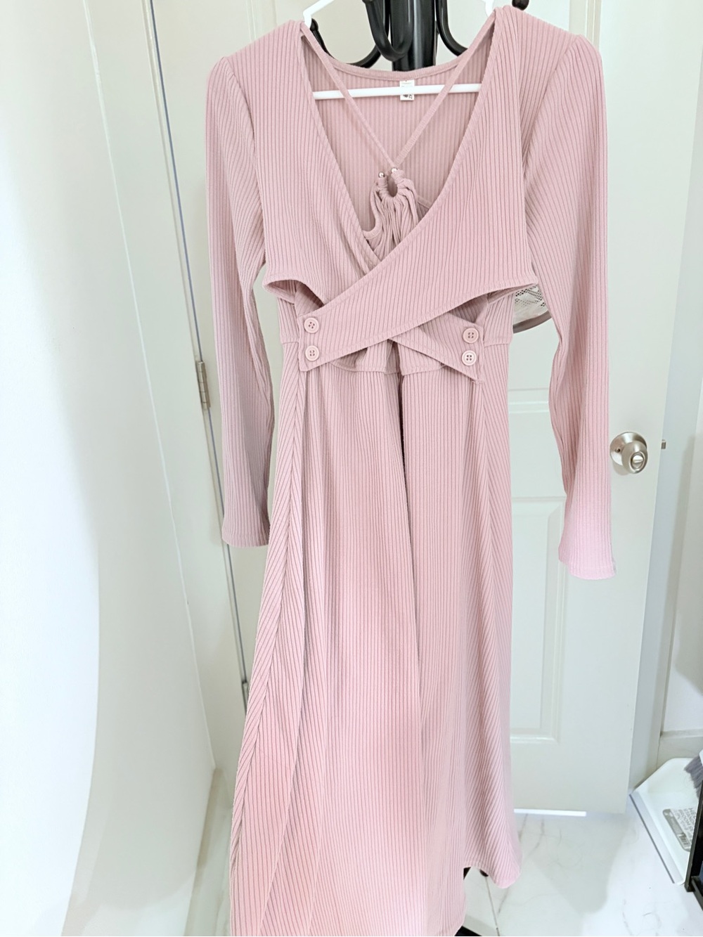 Women’s Long Sleeve Wrap Midi Dress in Dusty Rose - Picture 3 of 4